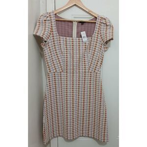 Ann Taylor women size 6 beige pink square neck puff sleeve light textured dress